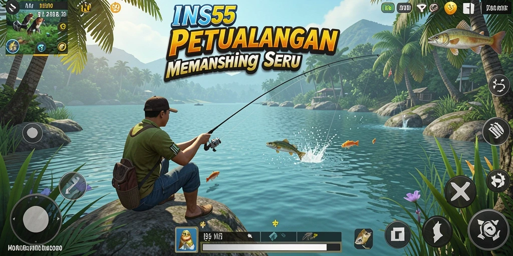 Screenshot gameplay INS55 menunjukkan kedamaian saat memancing di laut.