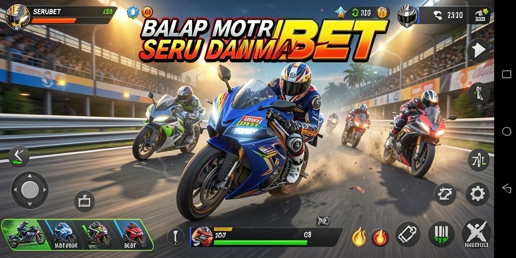 Gameplay SERUBET yang mendebarkan dengan balapan motor yang intens.