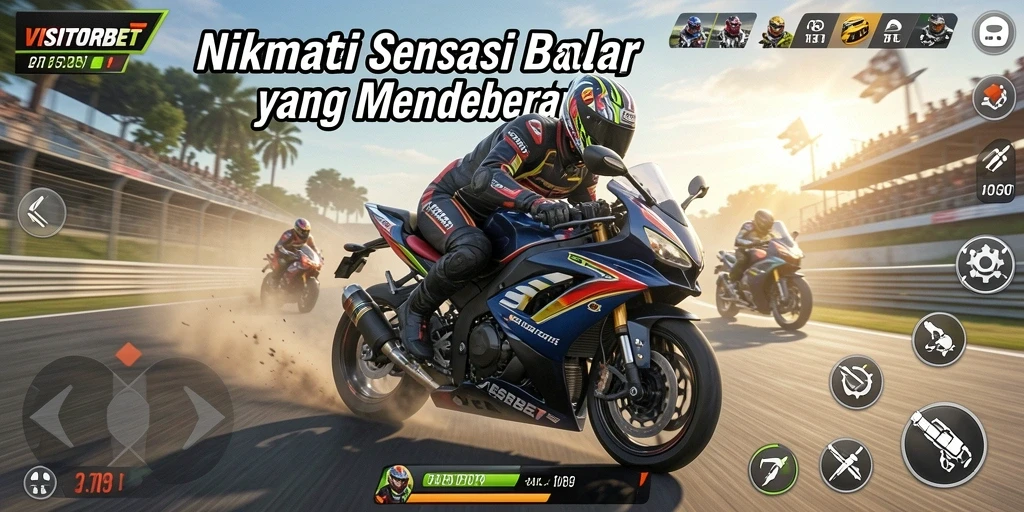 Screenshot menunjukkan ketegangan balapan motor di VISITORBET.